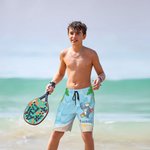 Personliga surfing tecknade marina djur dragsko strandbyxor med namn sommar resor väsentlig födelsedagspresent för tonåringar pojkar