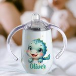 Tasse à bec isolée 295 ml personnalisée avec nom et motif d'animal design avec poignée Cadeau d'anniversaire pour les bébés ou petits enfants