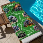 Henkilökohtainen monivärinen sarjakuva Off-road Vehicle Ylimitoitettu nopea kuiva rantapyyhe nimellä Kesä Essentials Beach Party syntymäpäivälahja lapsille