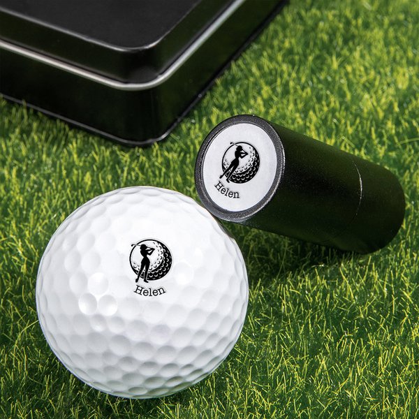 Personalized Swing Female Character Golf Ball Stamp with Name and Metal Storage Box Golf Accessory Birthday Sports Gift for Women Golf Players Lovers