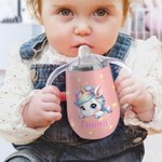 Tasse à bec isolée 295 ml personnalisée avec nom et motif d'animal design avec poignée Cadeau d'anniversaire pour les bébés ou petits enfants