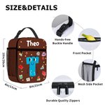 Personalized Cute Cartoon Letter Portable Insulated Lunch Bag with Name and Mesh Pocket Back to School Picnic Birthday Gift for Boys Girls
