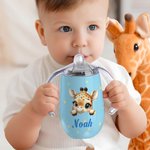 Tasse à bec isolée 295 ml personnalisée avec nom et motif d'animal design avec poignée Cadeau d'anniversaire pour les bébés ou petits enfants