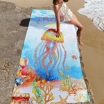 Personalized Cute Dolphin Jellyfish Marine Animals Quick Dry Oversized Beach Towel with Name Summer Vacation Accessory Birthday Gift for Kids