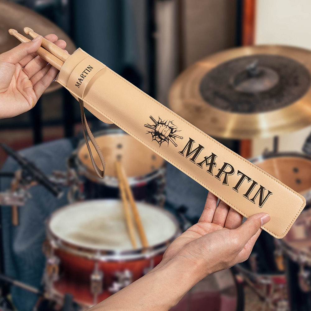 Patrón de batería personalizado Bolsa de baquetas de cuero de PU portátil con nombre Accesorios de baquetas Regalo de cumpleaños para bateristas Músicos