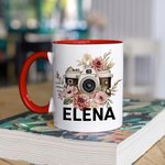 Personalisierte Retro Aquarell Blume Kamera 11 oz 15 oz Keramik Becher mit Namen Geburtstag Geschenk für Fotografie-Liebhaber