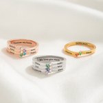 Personalized 1-8 Birthstones Ring with Engraved Name Dainty Women Jewelry Birthday Mother's Day Gift for Mom Grandma