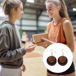 Personalized Multicolour Basketball Single Double Triple Layers PU Leather Stud Dangle Earrings with Text Game Day Gift for Basketball Lover Mom