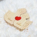 Personalized Wooden Duck Family Red Heart Puzzle with 2-5 Names Desk Decor Birthday Anniversary Gift for Family