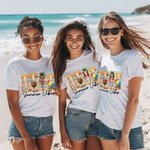 Personalized Summer Vibes Cartoon Beach Girl 100% Cotton Soft Crewneck T-shirt with Name Holiday Birthday Gift for Women