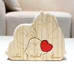 Personalisiertes Pinguin-Familie Holzpuzzle mit Rotem Herz 2-5 Namen Eingraviert Haus Deko Muttertag Geburtstag Jahrestag Geschenk für Familie