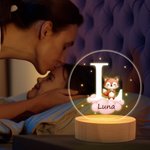 Gepersonaliseerd Fantasie Ster Wolk Schattige Bosdieren Initialen Naam LED Nachtlampje met Houten Basis Babykamer Decoratie Babyshower Cadeau