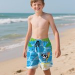 Pantaloncini da spiaggia personalizzati con animali marini in stile cartone animato con coulisse e nome surfing estate viaggio regalo per ragazzi