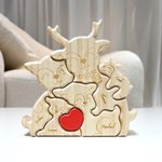 Personalizowane drewniane puzzle z czerwonym sercem dla rodziny z 2-5 wygrawerowanymi imionami Dekoracja biurka Prezent urodzinowy dla rodziny