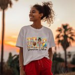 Personalized Summer Vibes Cartoon Beach Girl 100% Cotton Soft Crewneck T-shirt with Name Holiday Birthday Gift for Women