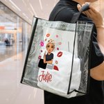 Personalized Cartoon Fashion Girl Lipstick Design Large Clear Tote Bag with Name Travel Essentials Birthday Gift for Women