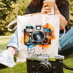 Personlig akvarell blommig retro kamera återanvändbar tygkasse med namn rese tillbehör födelsedag årsdag present för kvinnor fotografer