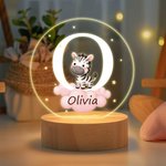 Gepersonaliseerd Fantasie Ster Wolk Schattige Bosdieren Initialen Naam LED Nachtlampje met Houten Basis Babykamer Decoratie Babyshower Cadeau