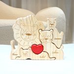 Puzzle en Bois Personnalisé avec  2-5 Noms et Texte Gravés Style Famille des Lions Décoration Maison Cadeau Anniversaire pour Famille