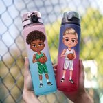 Personalisierte Cartoon Basketball Charakter Name Gradient Sport Wasserflasche mit Flip-Top-Deckel und Riemen Geburtstagsgeschenk für Gym Fitness Basketball-Liebhaber