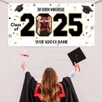 Personalisierte Congrats Grad Cap Multicolor Klasse von 2025 Banner mit Foto und Name Party Dekoration Graduierung Geschenk für Absolventen Freunde