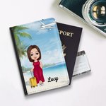 Personalized Seaside Vacation Cartoon Character PU Leather Passport Holder with Name and Card Slots Travel Essential Birthday Gift for Men Women Kids