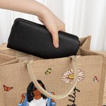 Personalized Cartoon Fashion Girl Birth Flower Large Jute Tote Bag with Name Travel Essential Birthday Gift for Women