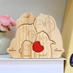 Personalisiertes Pinguin-Familie Holzpuzzle mit Rotem Herz 2-5 Namen Eingraviert Haus Deko Muttertag Geburtstag Jahrestag Geschenk für Familie