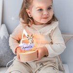 Gepersonaliseerd Fantasie Ster Wolk Schattige Bosdieren Initialen Naam LED Nachtlampje met Houten Basis Babykamer Decoratie Babyshower Cadeau
