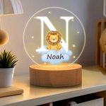Gepersonaliseerd Fantasie Ster Wolk Schattige Bosdieren Initialen Naam LED Nachtlampje met Houten Basis Babykamer Decoratie Babyshower Cadeau