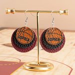 Personalized Multicolour Basketball Single Double Triple Layers PU Leather Stud Dangle Earrings with Text Game Day Gift for Basketball Lover Mom