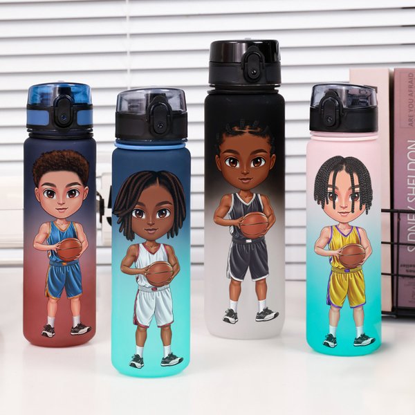 Personalisierte Cartoon Basketball Charakter Name Gradient Sport Wasserflasche mit Flip-Top-Deckel und Riemen Geburtstagsgeschenk für Gym Fitness Basketball-Liebhaber