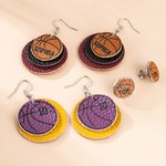 Personalized Multicolour Basketball Single Double Triple Layers PU Leather Stud Dangle Earrings with Text Game Day Gift for Basketball Lover Mom