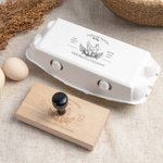 Timbro in legno per scatole di cartone per uova personalizzato con incisione del testo e impugnatura branding fattoria regalo per famiglia e amici
