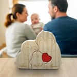 Personalisiertes Pinguin-Familie Holzpuzzle mit Rotem Herz 2-5 Namen Eingraviert Haus Deko Muttertag Geburtstag Jahrestag Geschenk für Familie