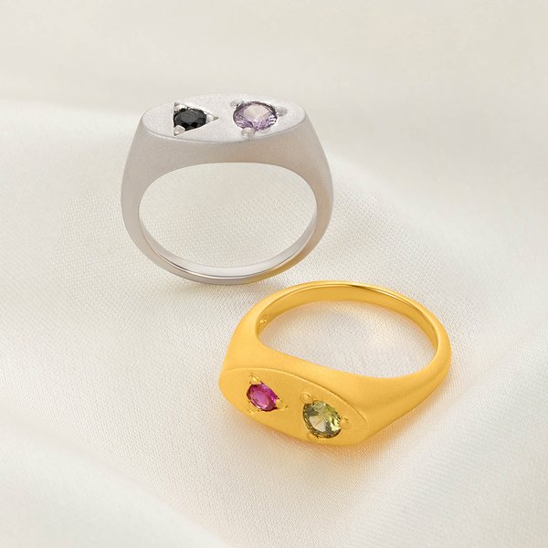 Personalised  Birthstones Signet Ring Dainty Jewellery Birthday Anniversary Mother's Day Gift for Women