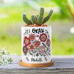 Personalized Flower It Is Okay to Be Different Name Ceramic Plant Pot with Bamboo Base Birthday Positive Inspirational Gift for Family Friend