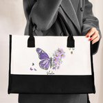 Borsa tote personalizzata con fiore di nascita farfalla e nome dimensione grande tela compleanno festa della mamma regalo per donne e ragazze