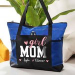 Personalized Girl Boy Mama Love Pattern Large Tote Bag with Names and Mesh Pockets Mother's Day Birthday Gift for Mother Grandma