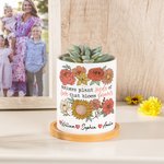 Personalisierte bunte Blumen blühen 1-6 Namen Keramik Pflanzgefäß mit Drainage und Bambus Basis Geburtstag Muttertag Geschenk für Mama Oma