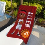 Toalla de playa de microfibra de secado rápido personalizada con el nombre y el número de un niño de baloncesto de dibujos animados Fiesta en la piscina Regalo de cumpleaños para hombre