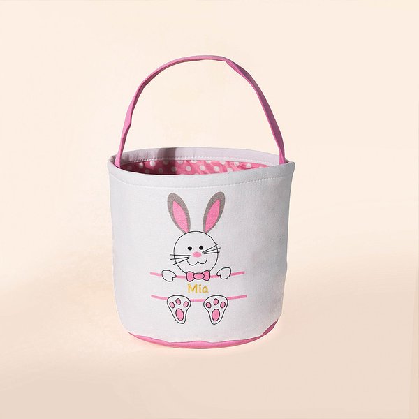 Personalised Cute Sequin Easter Bunny Basket with Embroidered Name and Handle Easter Gift for Kids