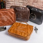 Personalized Multi-compartment Removable PU Leather Hanging Toiletry Bag with Engraved Name Travel Essential Anniversary Birthday Gift for Men