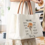 Personalized Birth Flower Bible Verse Canvas Tote Bag with Name and Leather Handle Travel Accessories Baptism Birthday Gift for Women Christians