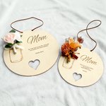 Personalized Artificial Flower Heart Wooden Ornament with Name and Text Home Decor Mother's Day Grandmother's Day Appreciation for Her