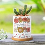 Personalisierte bunte Blumen blühen 1-6 Namen Keramik Pflanzgefäß mit Drainage und Bambus Basis Geburtstag Muttertag Geschenk für Mama Oma