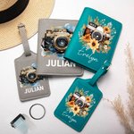 Personalisierte Floral Vintage Kamera Leder Passport Holder Gepäckanhänger Set mit Namen Reisezubehör Geburtstagsgeschenk für Reise-Liebhaber Fotografen
