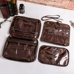 Personalized Multi-compartment Removable PU Leather Hanging Toiletry Bag with Engraved Name Travel Essential Anniversary Birthday Gift for Men