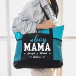 Personalized Girl Boy Mama Love Pattern Large Tote Bag with Names and Mesh Pockets Mother's Day Birthday Gift for Mother Grandma