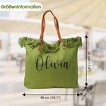 Personalisierte Große Canvas Tasche mit Fransen Namen und Taschenhenkel Reise Urlaub Zubehör Muttertag Geburtstag Geschenk für Damen